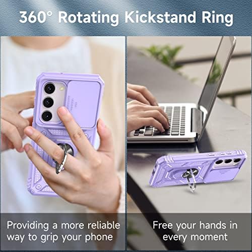 Fewdew for Samsung S23 Case, S23 Case With Slide Camera Cover & 360° Rotating Kickstand, Military Grade Shockproof Heavy Duty Protective Phone Cover Case for Samsung Galaxy S23 5g 6.1,Lavender