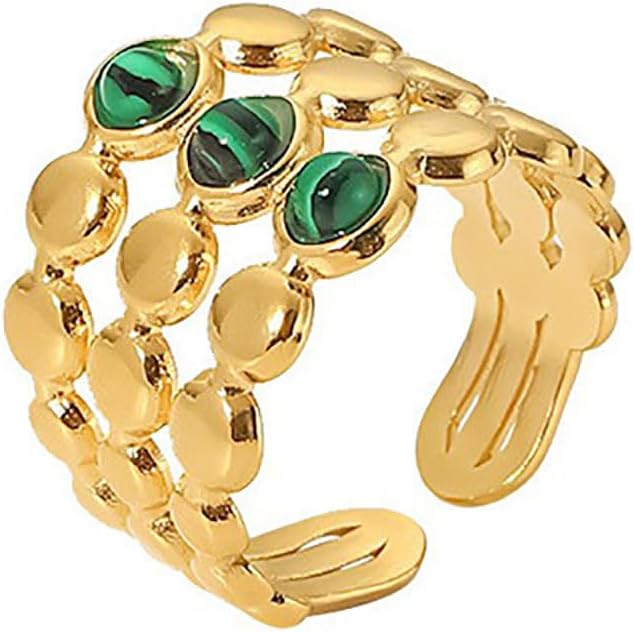 Bohemian Green Crystal Ring for Women 18K Stainless Steel Knuckle Ring Oval Hollow Stacking Ring Vintage Open Finger Ring Adjustable Ring Jewelry for Girls Gifts - Image 5