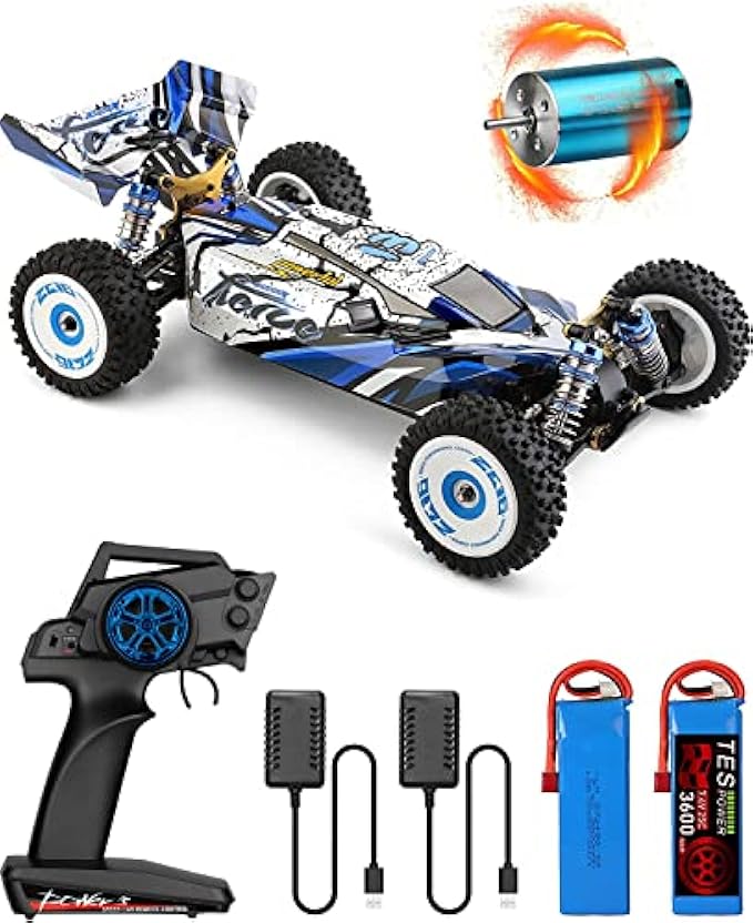 TesPower 75KM/H Remote Control Car with Brushless Motor,Wltoys 124017 RC Car New V2 for Adults,Top Speed 4WD 1:12 Buggy with Metal Chassis,2 Battery 2 Charger,Gift for Boy (RTR)