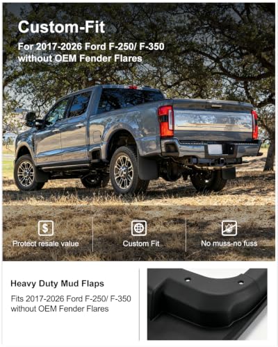 Image of Kiwi Master Mud Flaps for 2017-2026 Ford F-250 / F-350 Without Fender Flares | No Drill, Heavy Duty Mud Guards, Front & Rear Splash Guards, 4 Pcs Set