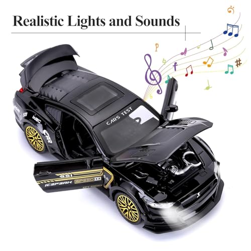 Image of Invite Enterprise 1:32 Mustang GT500 Toy Car Metal Pull Back Diecast Car with Openable Door and Sound Light, Gifts Toys for Kids【 Black 】