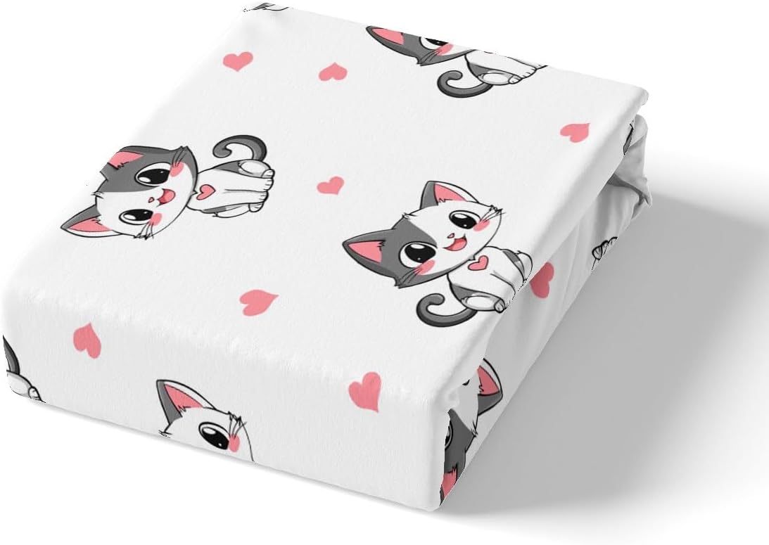 jejeloiu Kids Cat Bedding Set Toddler Size, Cats Print Duvet Cover Cute Kitten Comforter Cover Boys Girls Animal Teens Bedspread Cover Bedroom Decor 2Pcs Zipper (No Comforter)