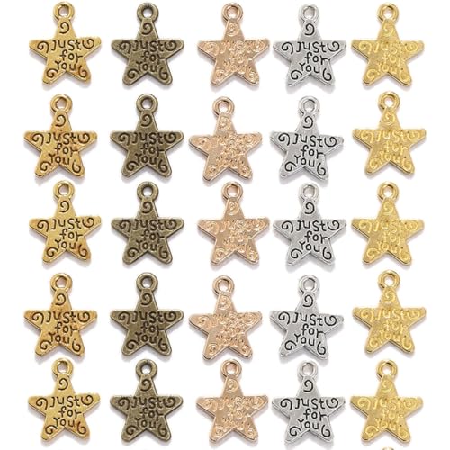 200Pcs Antique Bronze Mini Star Charms, Tibetan Silver Pentacle Pendant,