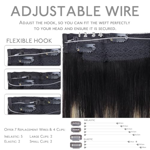 Image of WENNALIFE Wire Hair Extensions Real Human Hair 18 inch 95g Natural Looking Easy to Apply Reusable for Volume and Length Black to Light Blonde Remy Hair Extensions Invisible Transparent Wire Real