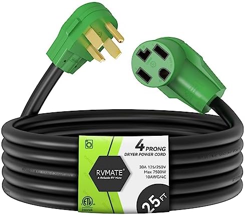 RVMATE 4 Prong Dryer/EV Extension Cord 25 Feet, 30 Amp NEMA 14-30P to 14-30R 125V/250V Waterproof PVC Jacket, Perfect for Dryer Power Extension and Level 2 EV Charging, ETL Listed