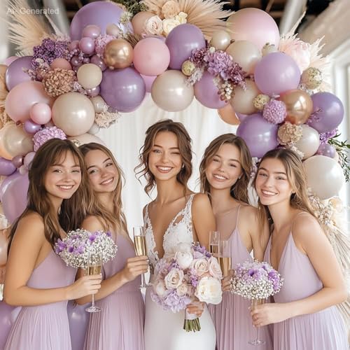 Image of Blocesa Dusty Purple Balloons Arch Kit, Double Stuffed Purple and Pink Balloon Garland with Lilac Lavender Pink White Sand Rose Gold Balloons for Weddings Bridal Shower Birthdays Party Decor