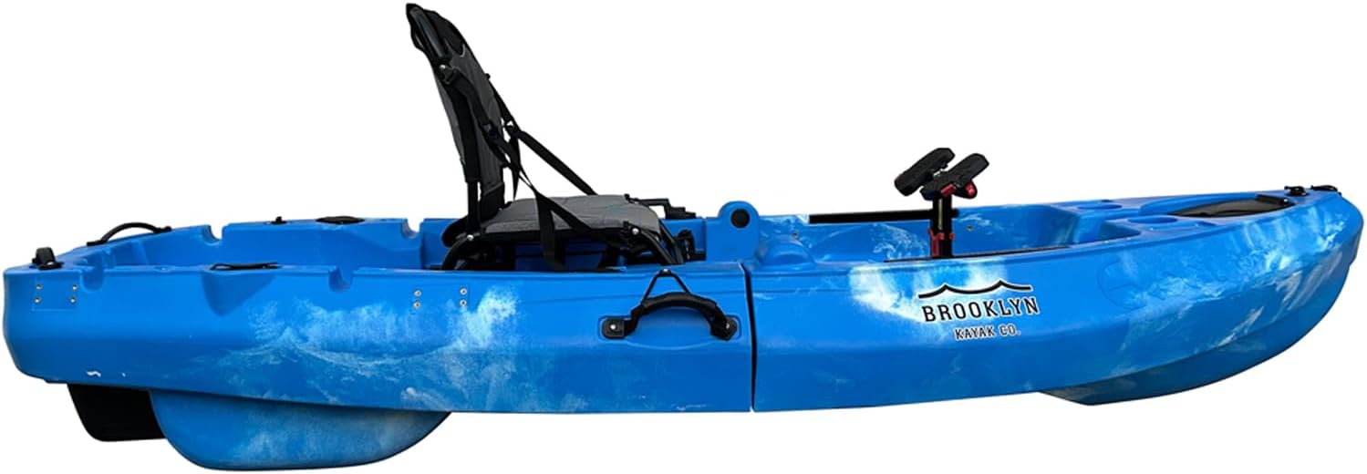 Brooklyn 8.0 Foldable Pedal Fishing Kayak by BKC, Compact Sit-on-Top Single Kayak with Pedal Drive, Sturdy Aluminum Seat, Rudder Steering, Storage