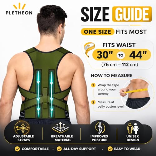 Image of PLETHEON Upper Back Support Posture Corrector Belt | Shoulder Straightener & Spine Alignment Brace | Fit From 30 to 44 Inch Tummy