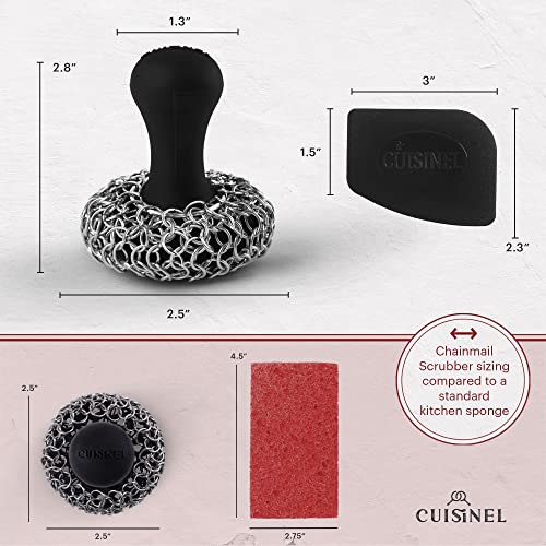 Cast Iron Chainmail Scrubber + Pan Scraper - Ergonomic Stainless and Silicone Cleaner for Pots and Skillets - Premium Food-Safe Design - Easy to Clean Dishwasher Safe Cook by Cuisinel - Image 4