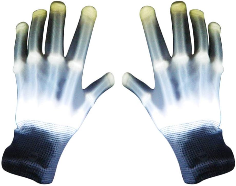 Acfun LED Gloves Party Light Show Skeleton Halloween Gloves LED Light Up Glove Glow In The Dark Hand Gloves for Clubs Halloween Birthday Disco Party Dancing (White)