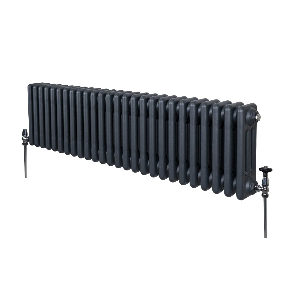 Traditional 3 Column Radiator 300mm x 1192mm Modern Central Heating Heater Matt Anthracite Grey Carbon Steel Horizontal Wall Mounted Kitchen Living Room Bathroom Cleaning Brush Fixing Kit & Brackets