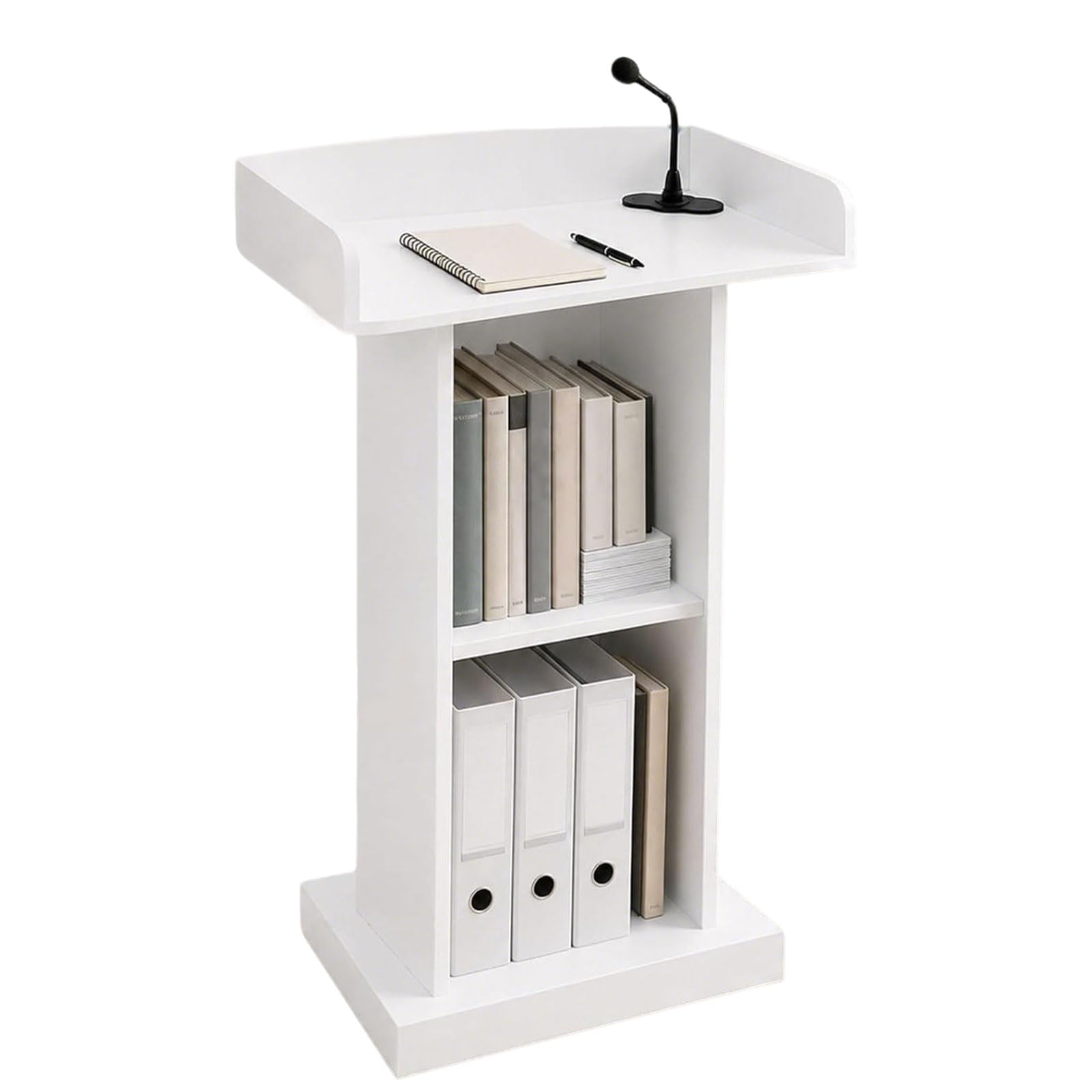 Atrile de madera blanca con estantes de almacenamiento Atril moderno de 120 cm Atrileli sencillo para aulas iglesias y oficinas Soporte de presentación resistente con espacio esquinas redondead
