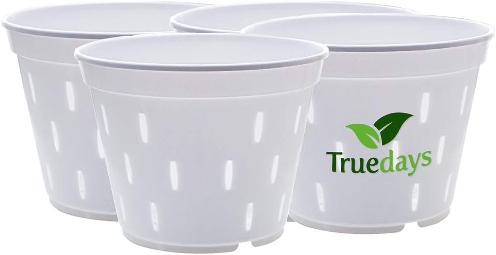 TRUEDAYS Orchid Pots with Holes Plastic Flower Plant Pot White Plastic Orchid Pot for Indoor Outdoor, 5.5 inch 4 Pack