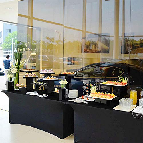 Reliancer 2 Pack 8Ft Rectangular Spandex Table Cover Four-Way Tight Fitted Stretch Tablecloth Table Cloth For Outdoor Party Dj Tradeshow Banquet Vendor Wedding Celebration (2Pc 8Ft, Black) #TOP5