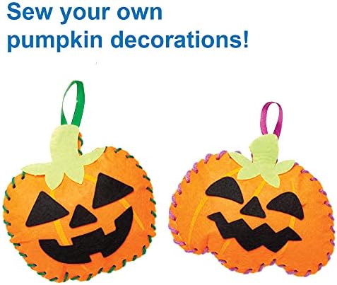 Baker Ross FE772 Pumpkin Decoration Sewing Kits - Pack of 3, Sewing Set for Children, Creative Activities for Kids, Ideal Halloween Arts and Crafts Project, Pumpkin