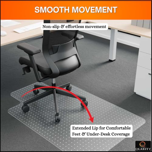Image of Qlarity Covers Chair Mat with Extended Lip, 36x48 Inch | Under-Desk Coverage, For Carpet Floors, 2mm Thick Frosted, Anti-Slip, Scratch Protection