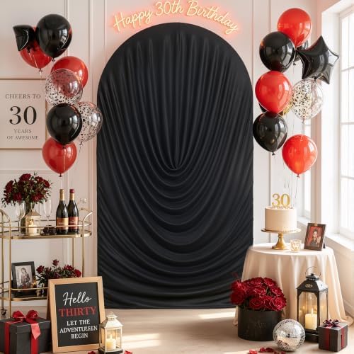 7.2FT Black Arch Cover - Stretchy Fitted Arch Backdrop Cover for Round Top Chiara Backdrop Stand for Wedding Baby Shower Birthday Party Bridal Shower Decorations — view 7