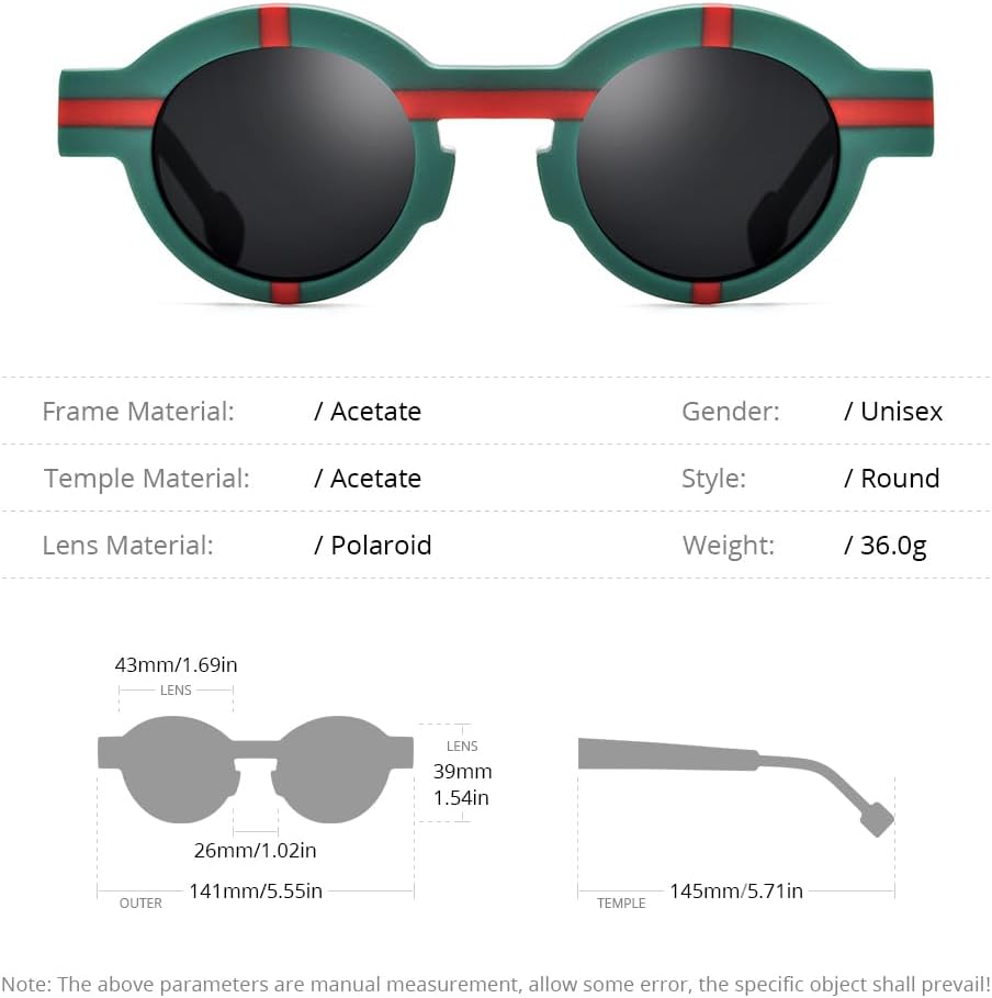 HEPIDEM Matte Acetate Vintage Retro Round Polarized Sunglasses for Women UV400 UV Protection Sun Glasses