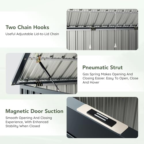 Image of 6x3 FT Outdoor Garbage Can Storage Shed with Lift-Up Lid & Double Doors, Metal Trash Can Enclosure with Sloped Roof, Gas Strut & Lockable Door, Weatherproof Trash Bin Shelter for Patio Backyard
