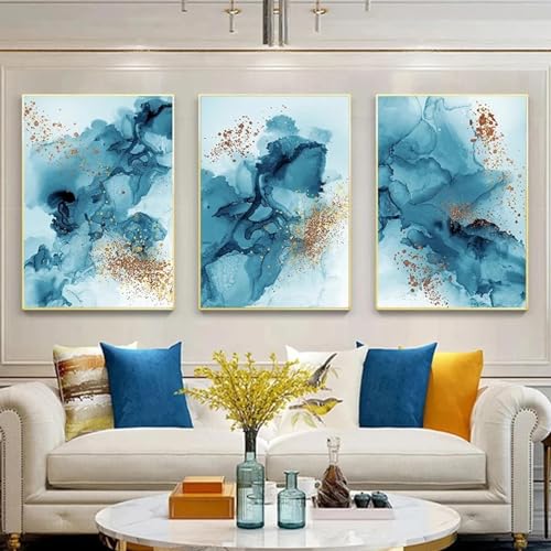 Peinture décorative contemporaine encre aquarelle triptyque sur toile 60x90cm