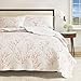 Great Bay Home Sakura Collection 3 Piece Quilt Set with Shams. Reversible Floral Bedspread Coverlet. Machine Washable. (Full/Queen, Cherry Blossoms)