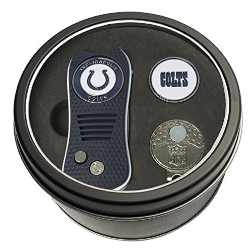 Team Golf NFL Indianapolis Colts Tin Ball Marker Gift Set with Retractable Divot Tool, Cap Clip and 2 Double-Sided Enamel Ball Markers, Patented Design, Less Damage to Greens