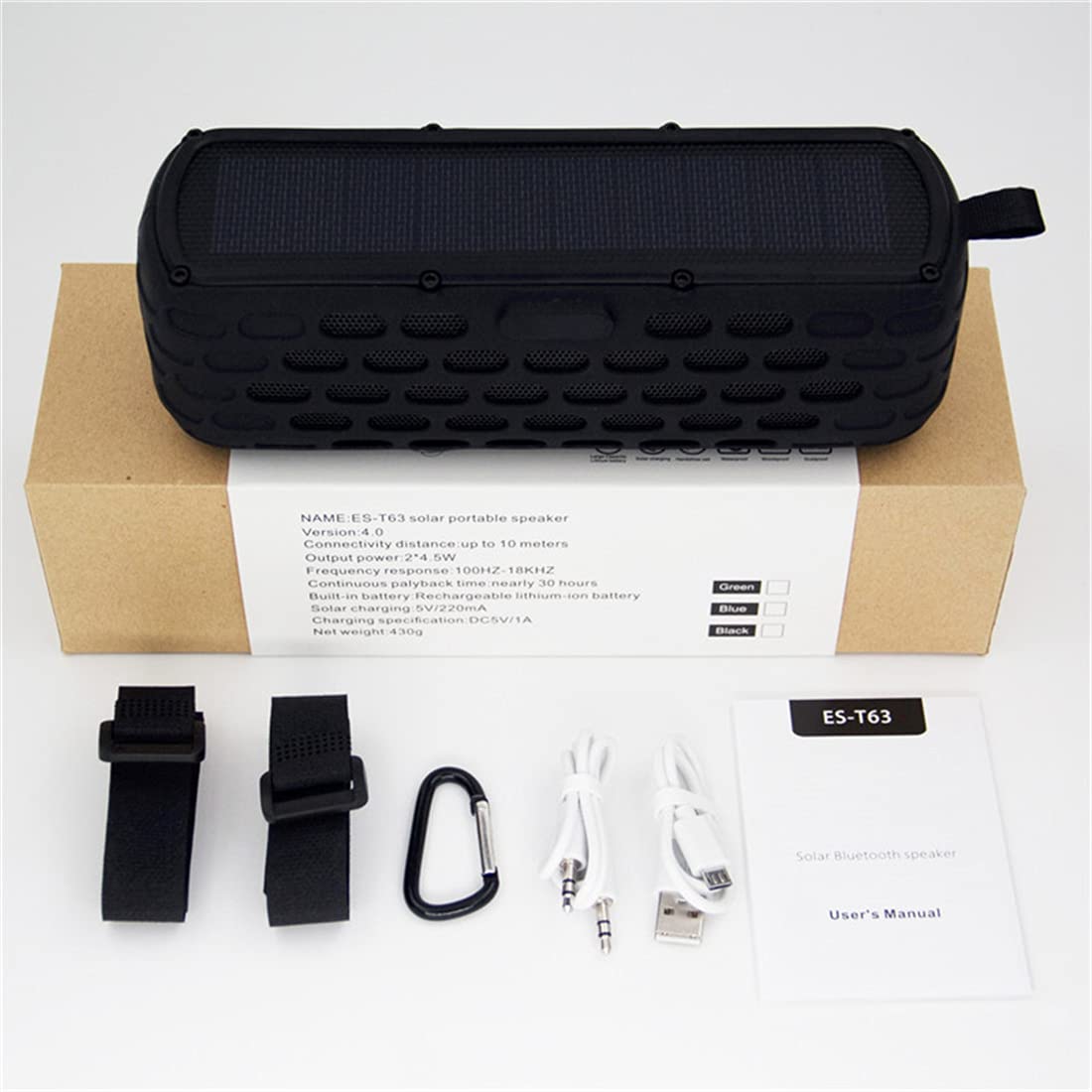Altoparlante Bluetooth, Adattatore Audio Wireless HiFi, per Il Sistema Audio in Streaming Musicale Funziona, con La Ricarica Solare, La Luce di Emergenza, per L'esterno,Nero
