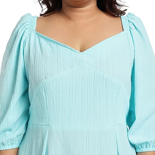 Image of Instafab Plus Women's Sky Blue Ruffle Hem Dress for Casual Wear | Quarter Sleeve | Polyester Fabric | Sweetheart Dress Crafted with Comfort Fit for Everyday Wear (3XL)