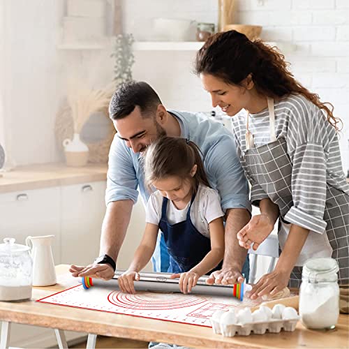 Rolling Pin With Thickness Rings Adjustable Rolling Pin Stainless Steel Rolling Pin With Silicone Cake Pad For Baking Soft Candy, Pizza, Pastry, Pasta, Biscuit Baker Gift #TOP5