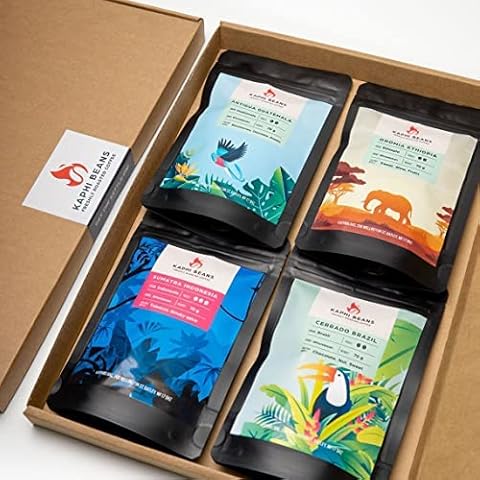 Kaphi Beans Coffee Gift Box- 4 Assorted Coffees - Guatemala, Brazil, Ethiopia, Indonesia - Arabica Specialty Beans - Birthday/Thank You Gift- Gift For Him/Her- Coffee Lovers (Wholebean) Cover