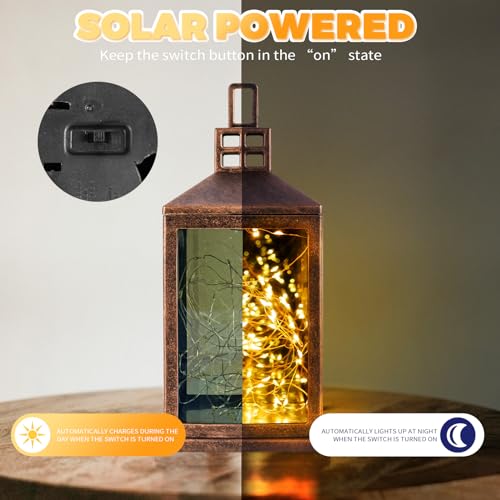 Sunwind S11132-2B Solar Lantern Outdoor, Garden Hanging Lantern Solar Powered - Glass Waterproof Brushed Copper Solar Table Lantern Decorative Lights Flash And Steady-On Modes thumb #3