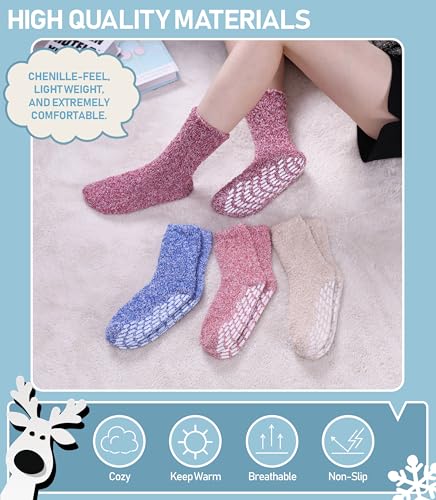 Image of Yebing Non Slip Hospital Socks for Women with Grips Fuzzy Cozy Anti Skid Slipper Socks Winter Warm Soft Fluffy Sleep Socks