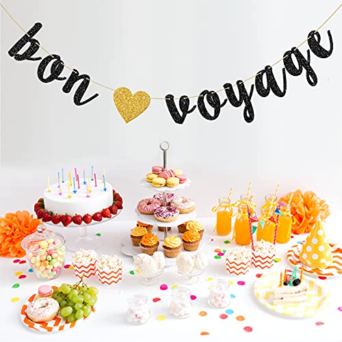 Black Glitter Bon Voyage Party Banner, Moving Away, Going Away, Retirement Party Decorations #TOP2