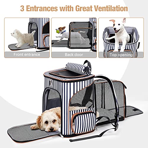 Lekereise Cat Backpack Expandable Pet Backpack Carrier For Small Dogs Cats, Dog Backpack Bag With Breathable Mesh And Inner Safety Leash, Striped #TOP2