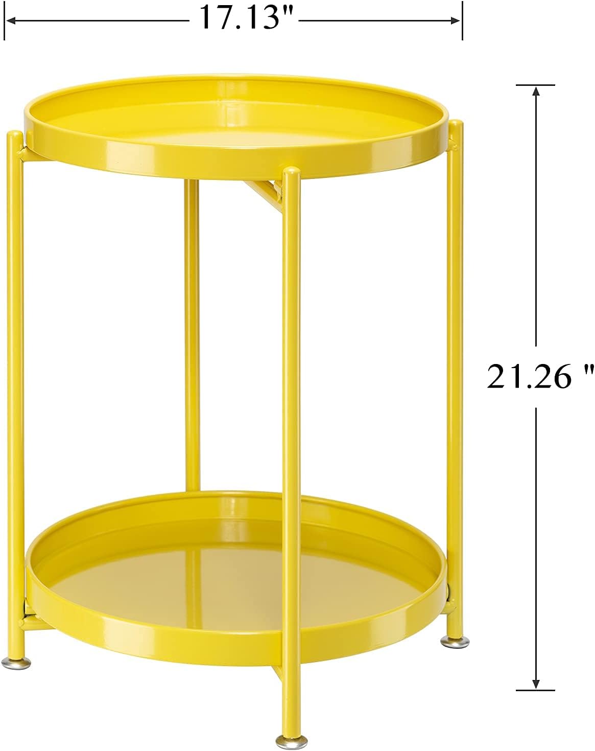 danpinera 2 Tier Metal Side Table with Removable Tray, Folding End Table Outdoor Side Table Small Accent Table, Anti-Rust Yellow Nightstand for Bedroom Balcony Patio (Yellow) : Patio, Lawn & Garden