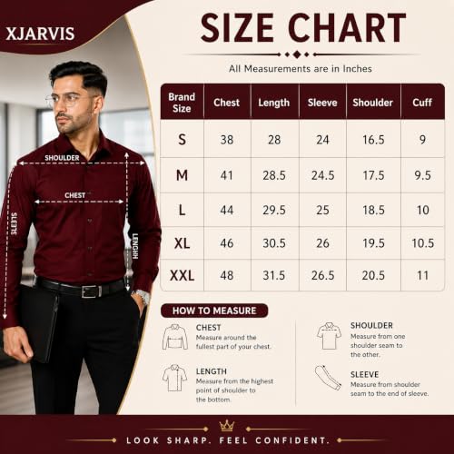Image of XJARVIS Austin Formal Shirt for Men - Cotton Blend Regular Fit Full Sleeve Office Wear Shirt with Pocket | Spread Collar Plain Solid Casual Shirt | Maroon, Wine, Slate Blue, Slate Grey, Pastel Purple