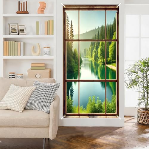 Image of Faux Window Door Cover - Forest Lake Front Door Decorations