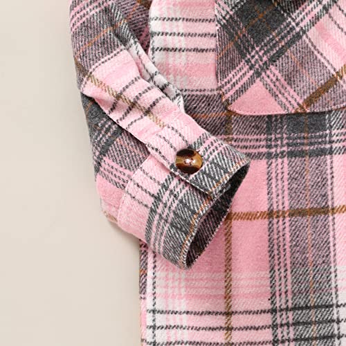Younger Tree Kids Little Girls Baby Plaid Shacket Flannel Jacket Button Down Shirt Girls Winter Coats 2-6T(Pink,2-3T) #TOP4