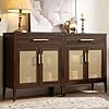 Sicotas sideboard buffet cabinet set of 2 wood credenza storage cabinet with drawers and metal mesh doors mid century modern console coffee bar cabinet for living room and entryway brown oak  urban country home decor