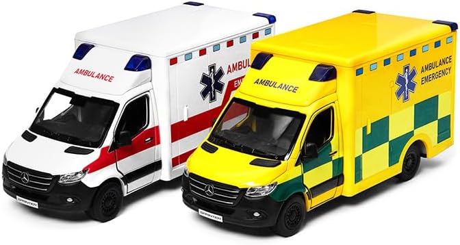 KiNSMART - Mercedes-Benz Sprinter Ambulance Truck Edition 2 Set 1:48 Scale 5 Inch Die Cast Metal Modle Toy