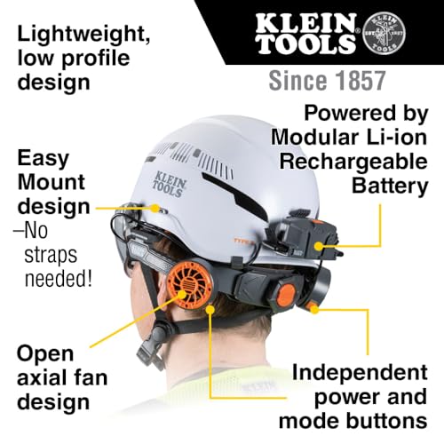 Klein Tools 60523 Dual Cooling Fan for Hard Hats and Safety Helmets, Lightweight, USB-C Rechargeable Fan, Cools Head, Neck, and Face - Thumbnail 2