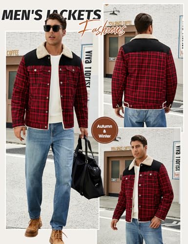 Svanco Men's Lumberjack Checked Flannel Overshirt - Fleece Lined Padded Shirt Jacket Red Black - Image 2