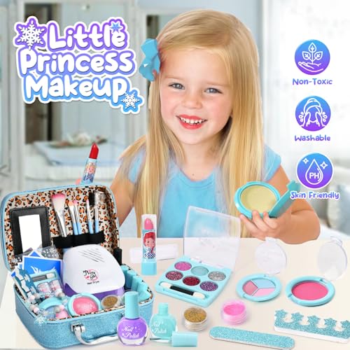 G.C Spielzeug Geschenke für Mädchen 4 5 6 7 8 Jahre, Kinderschminke Set mit Nageltrockner Peel-Off Nagellack Glitzer Tattoo, Schminkkoffer Nagelstudio Rollenspiel Spielzeug Mädchen