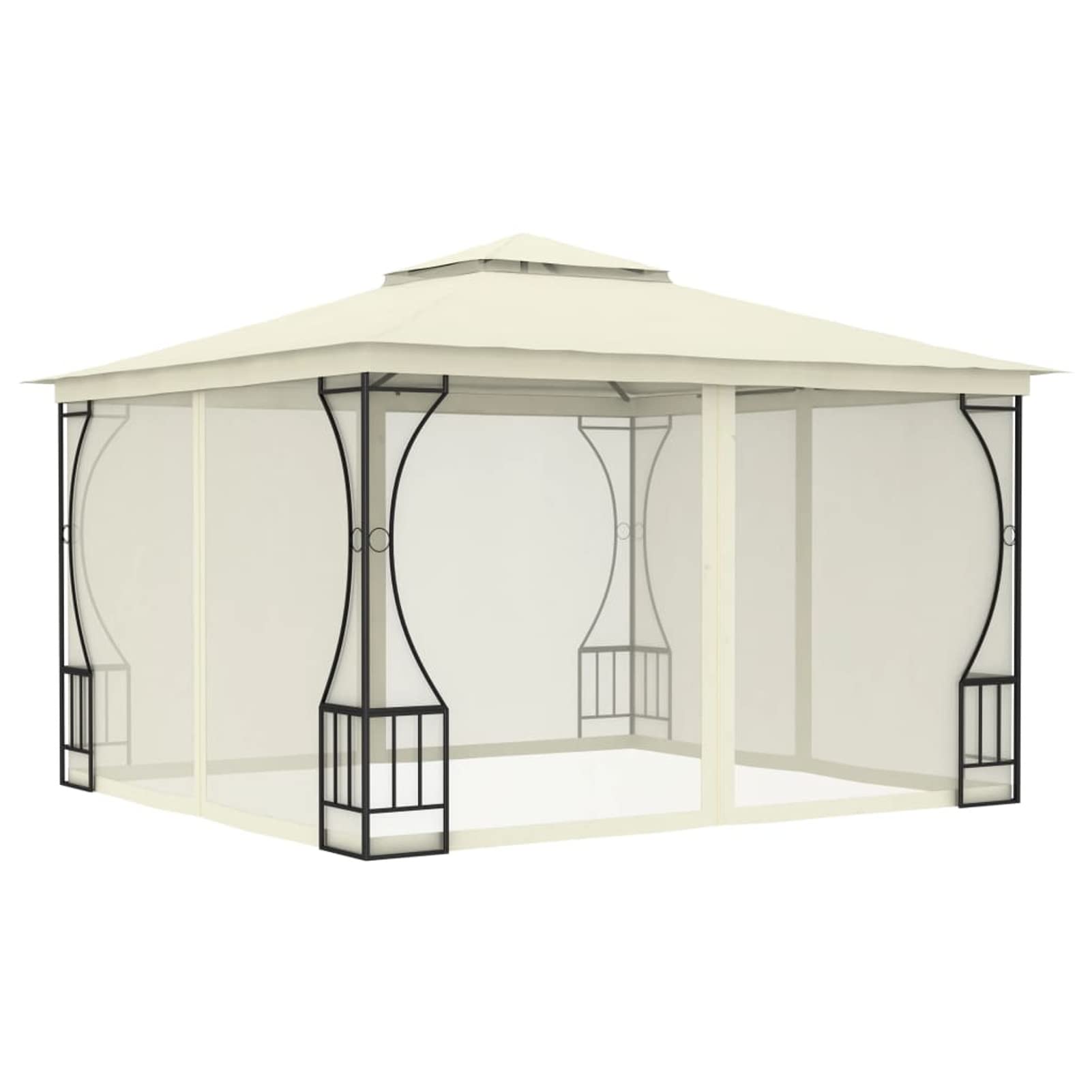 Pavillon mit Netz, XIAOGUANG Gartenpavillon, Pop-Up Partyzelt, Festzelt, Pavillon, Garden Decoration, Canopy Tent, Lagerzelt, 300x300x265 cm Creme