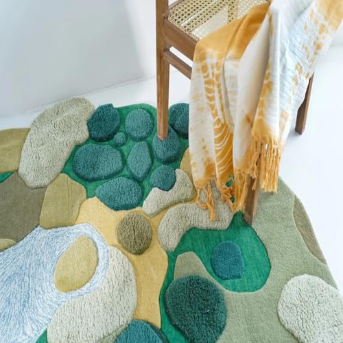 Image of Hand Made Tufted Carpet Premium Wool Abstract Irregular Design Non Slip Area Rug for Living Room Weight- |29 Pound|Size-6x8 Feet (72x96 Inch)