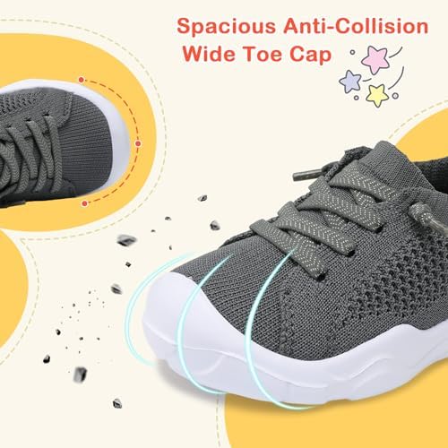 LeIsfIt Toddler Shoes Boys Girls Wide Toe Box Breathable Slip-On Sneakers Kids Lightweight Barefoot Feel Walking Shoes for Outdoor Play, Dark Gray Size 7 — view 5