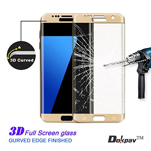 S7 Edge Screen Protector, Dokpav® Ultra Slim Samsung Galaxy S7 Edge 3D Tempered Glass Full Screen Protector, Protective Film Anti-scratch Anti-fingerprint for S7 Edge (Gold)