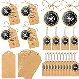 Konohan 60 Sets Compass Wedding Favors for Guests, Souvenir Gift with Kraft Tags Nautical Travel Themed Party, Mini Keychain Birthday Christmas Ornament Decoration Party Favor