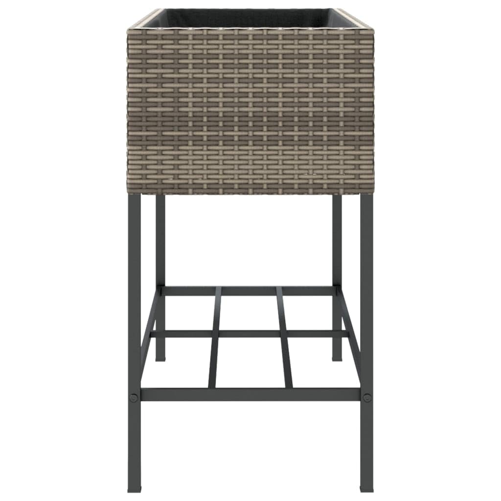 Jardinera de jardín gris 90 x 40 x 75 cm polirratán | Estructura de acero con recubrimiento en polvo, estante de almacenamiento, 2 modos de uso, para exteriores