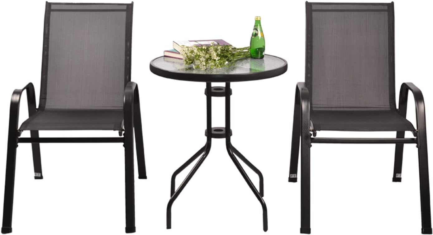 elelife 3Piece Patio Table and Chair Patio Bistro Dining